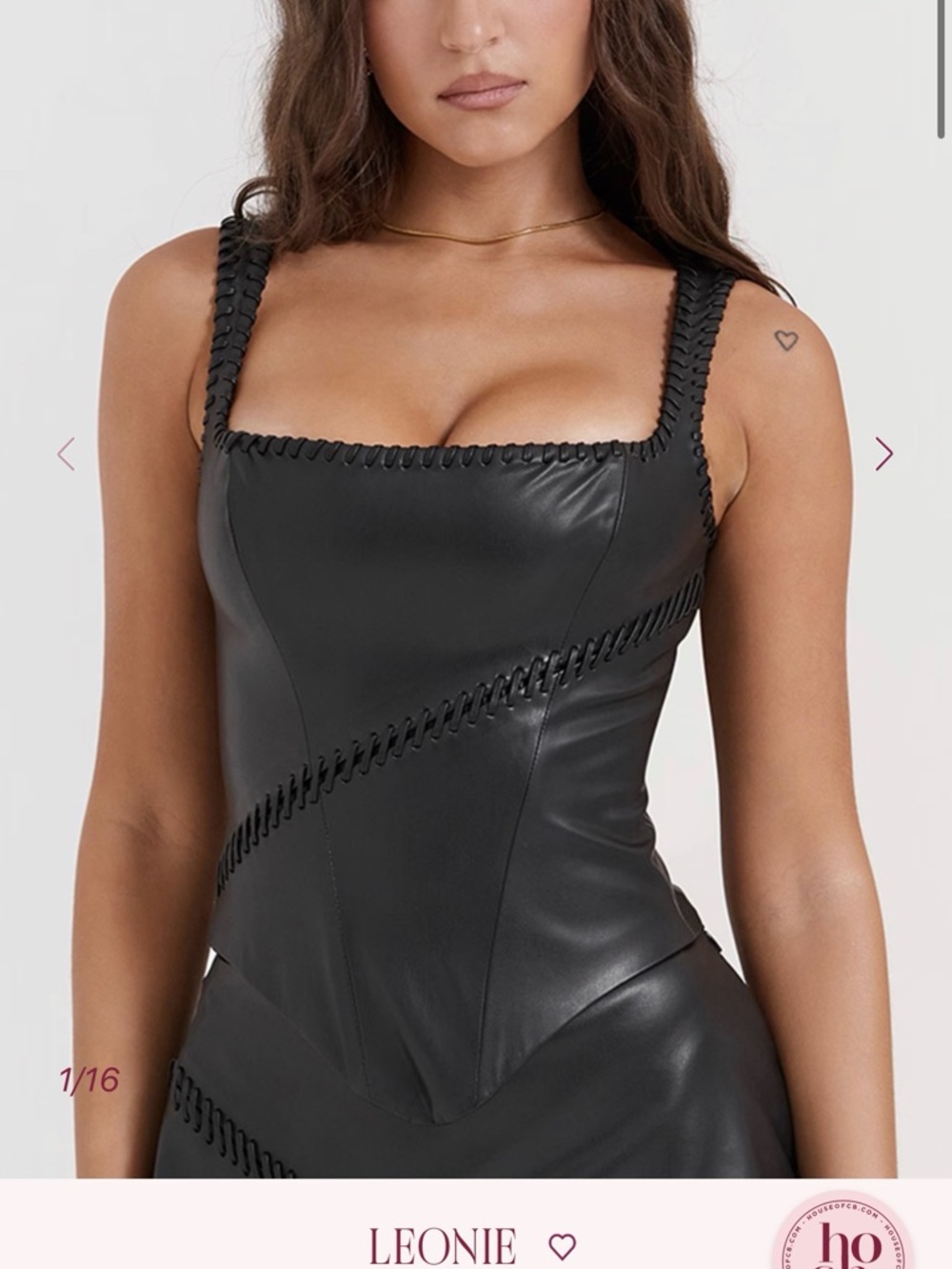 House of CB Black Vegan Leather Corset Top - Size L with Plus Cup